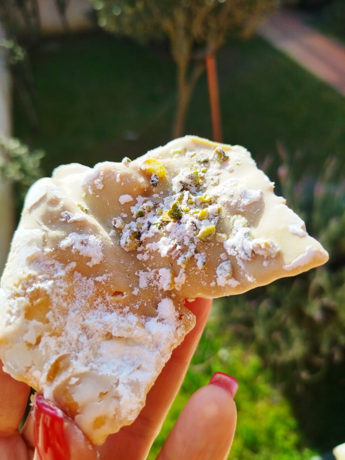 Chiacchiere di Carnevale Napoletane, cioccolato e granella di pistacchio